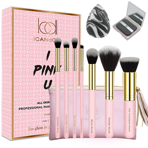 ICANdOIT®-Makeup Brush Set-10pcs（7pcs Professional Makeup Brushes+Marbling Makeup Sponge+Oil Blotting Paer+Makeup bag)