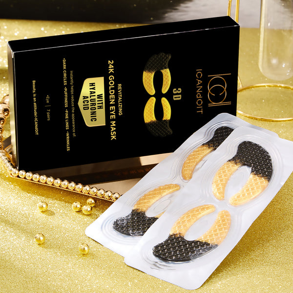 ICANdOIT®-24K Gold Collagen Eye Mask - Luxury Hydrogel Under Eye Mask with Anti-Aging Formula, Dual Split Design for Full Coverage, Brighten & Reduce Wrinkles-7Pairs/Box