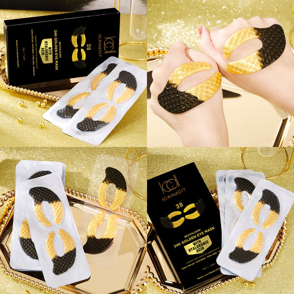 ICANdOIT®-24K Gold Collagen Eye Mask - Luxury Hydrogel Under Eye Mask with Anti-Aging Formula, Dual Split Design for Full Coverage, Brighten & Reduce Wrinkles-7Pairs/Box