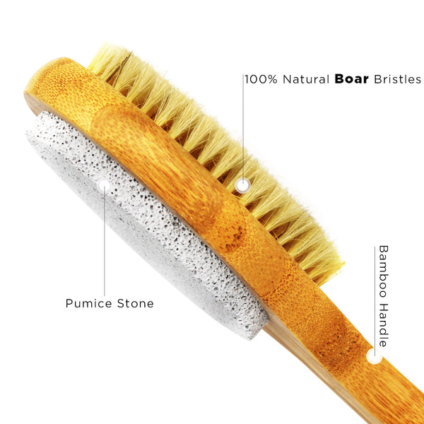 ICANdOIT® Two-sided  Long handle Shower brush | Tampico Fiber Bristles+Pumice Stone