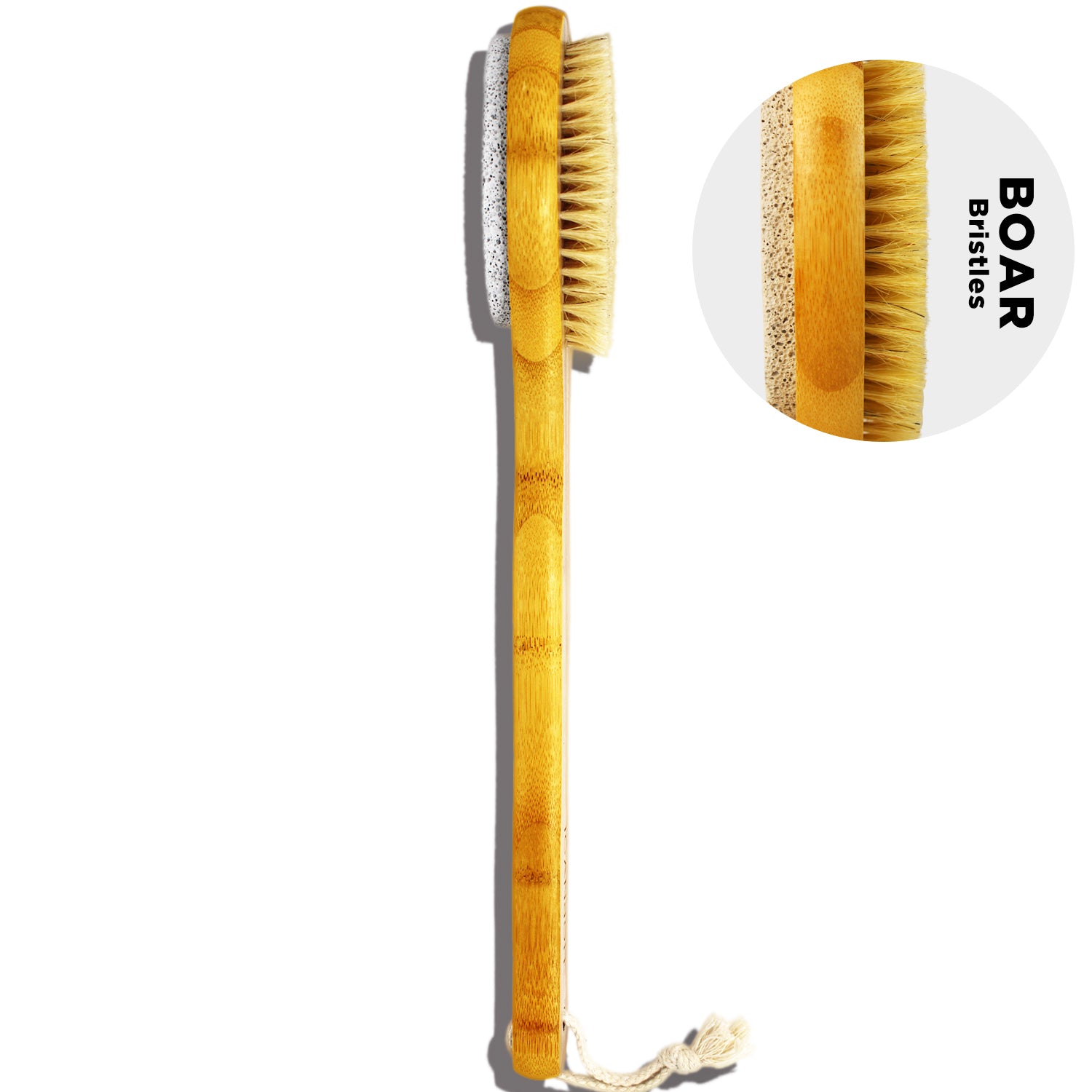 ICANdOIT® Two-sided  Long Handle Shower Body Brush | Boar Bristles+Pumice Stone