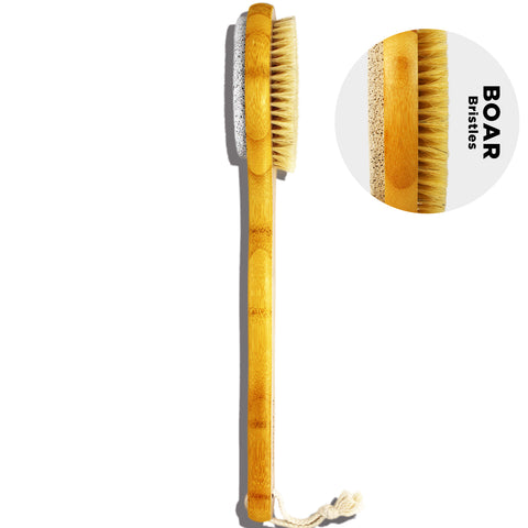 ICANdOIT® Two-sided  Long Handle Shower Body Brush | Boar Bristles+Pumice Stone