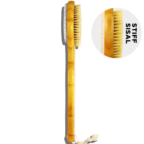 ICANdOIT® Two-sided  Long handle Shower brush | Tampico Fiber Bristles+Pumice Stone