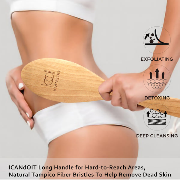 ICANdOIT®- Long Handle Dry Body Brush with Stiff Tampico Fiber